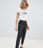 New Look Petite Check Pull On Pants In Black Pattern - Black