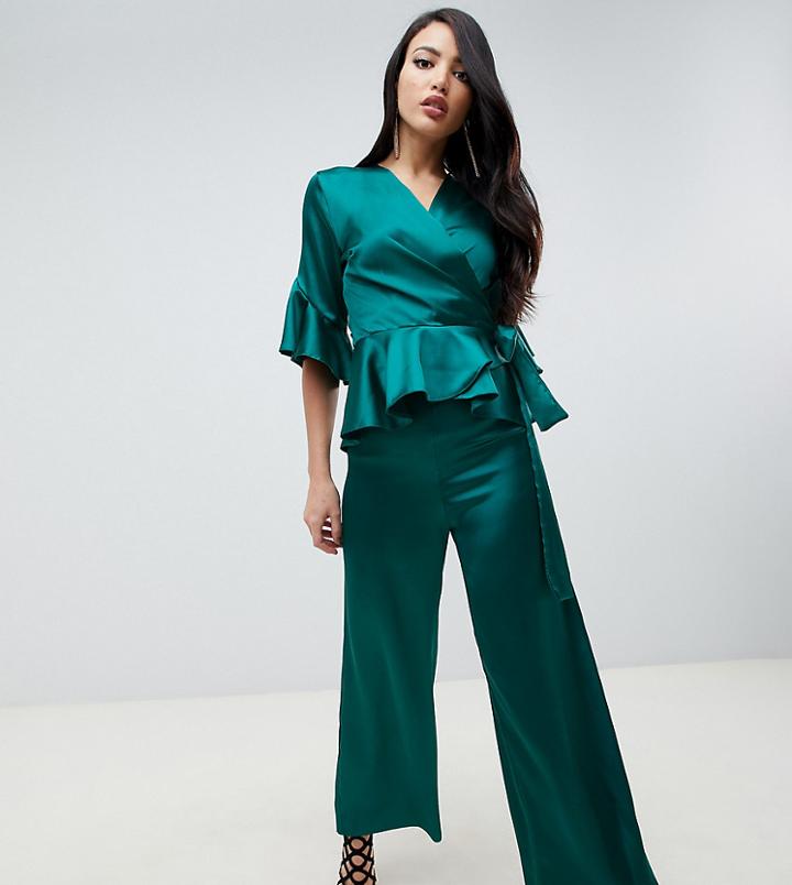 John Zack Tall Satin Culotte In Green - Green