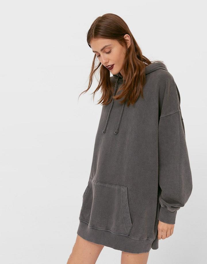 Stradivarius Hoodie Dress In Acid Wash Gray-grey