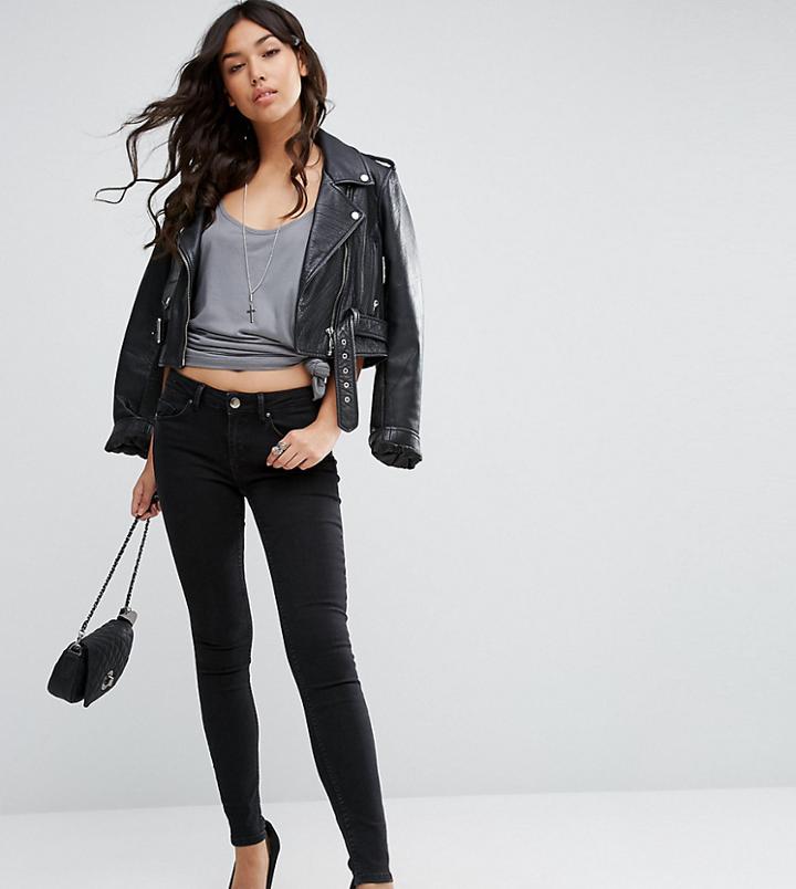 Asos Lisbon Midrise Skinny Jeans In Washed Black - Black