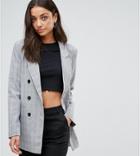 Fashion Union Tall Double Breasted Blazer In Check - Gray