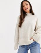 New Look High Neck Drop Hem Sweater In Oatmeal-beige