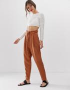 Asos Design Gutsy Linen Tapered Pants With Rope Belt-brown