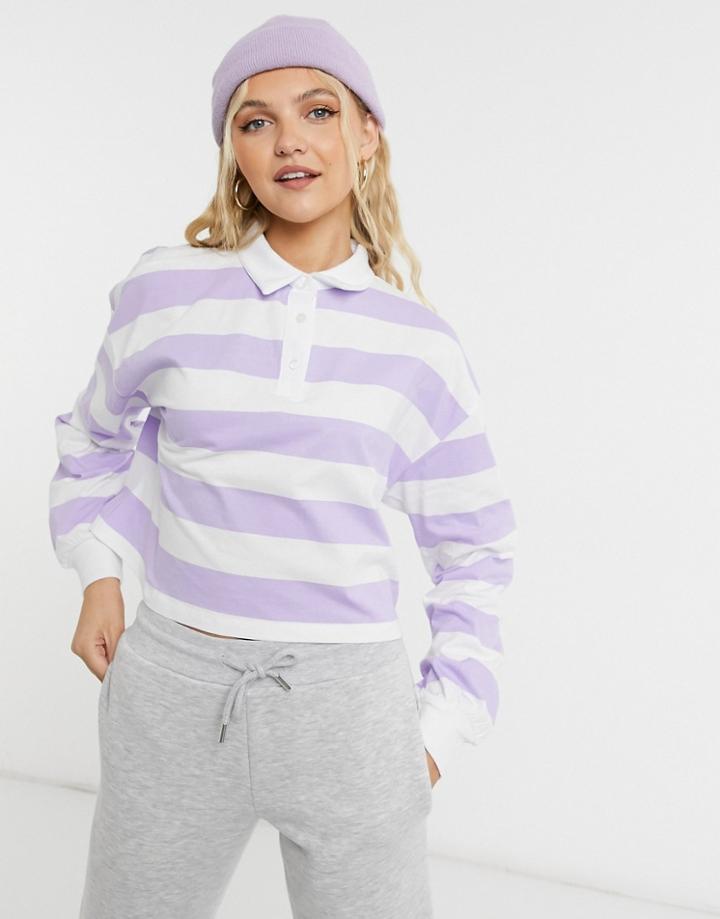 Asos Design Polo Shirt In Chunky Stripe In Lilac-purple