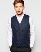 Selected Homme Wool Double Breasted Vest In Slim Fit - Navy Melange