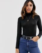 Y.a.s Wool Mix Roll Neck Fitted Top - Black