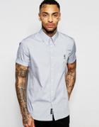 Religion Short Sleeve Shirt With Button Down Collar In Slim Fit - Gray
