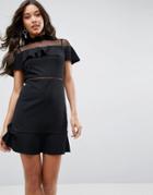 Asos Skater Dress With Dobby Mesh Panel - Black