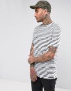Asos Longline T-shirt In Linen Look Stripe Fabric - White