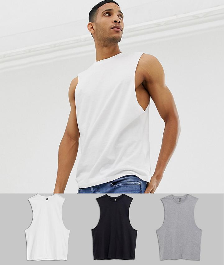 Asos Design Organic Relaxed Fit Tank With Dropped Armhole 3 Pack Save - Multi