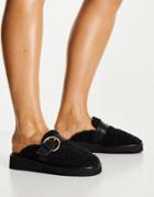 Asos Design Manzo Sherpa Flat Mules In Black