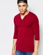 Asos Extreme Muscle 3/4 Sleeve Top With Notch Neck In Red - Red