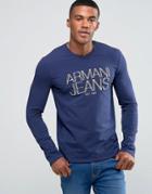 Armani Jeans T-shirt With V Neck Long Sleeves In Navy - Navy