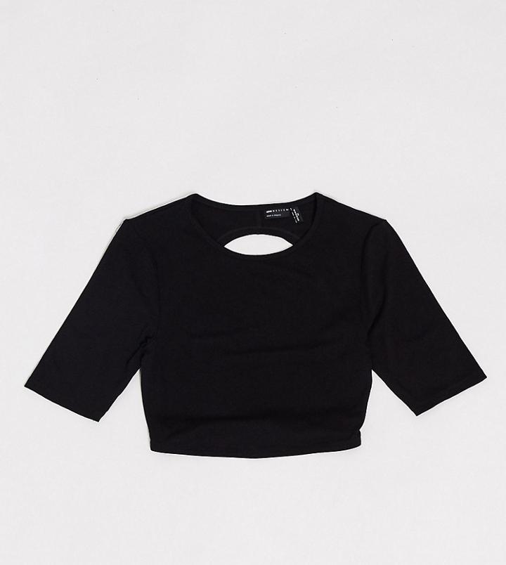 Asos Design Tall Crop Top With Open Back And Half Sleeve In Black