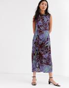 Asos White Palm Print Ruched Side Midi Dress - Black