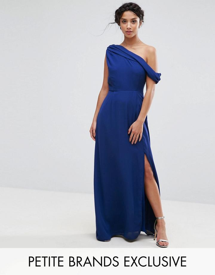 John Zack Petite Drapey One Shoulder Maxi Dress - Blue