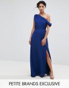John Zack Petite Drapey One Shoulder Maxi Dress - Blue