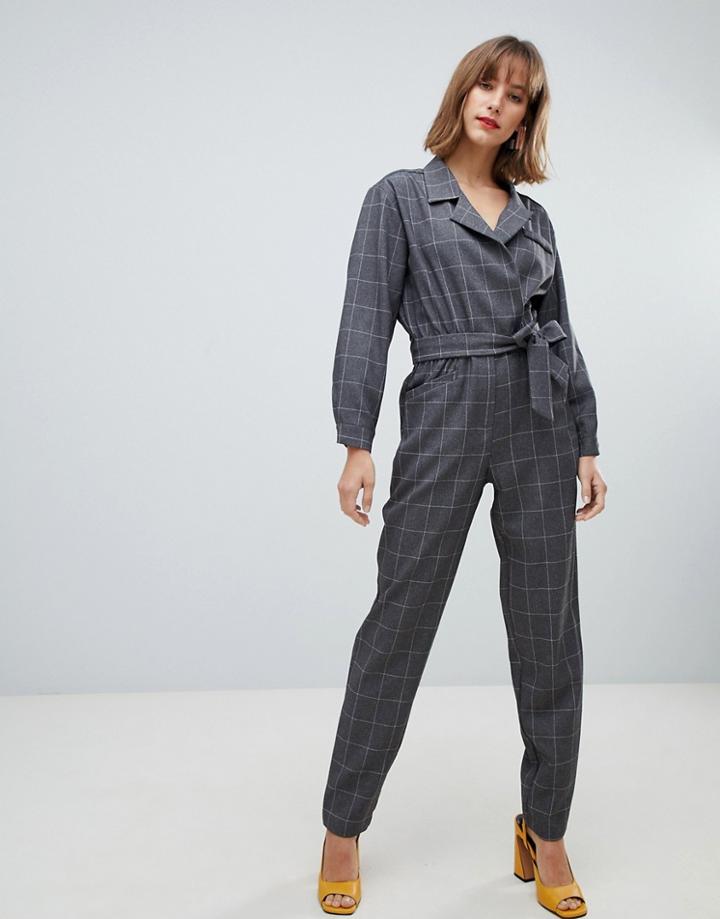 Mango Check Jumpsuit - Gray