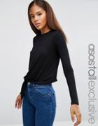 Asos Tall Long Sleeve Top With Knot Detail - Black