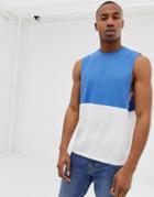 Asos Design Organic Relaxed Sleeveless T-shirt With Dropped Armhole And Contrast Yoke In White - White