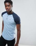 Hollister Henley T-shirt Slim Fit Baseball Raglan In Blue Blocking - Blue
