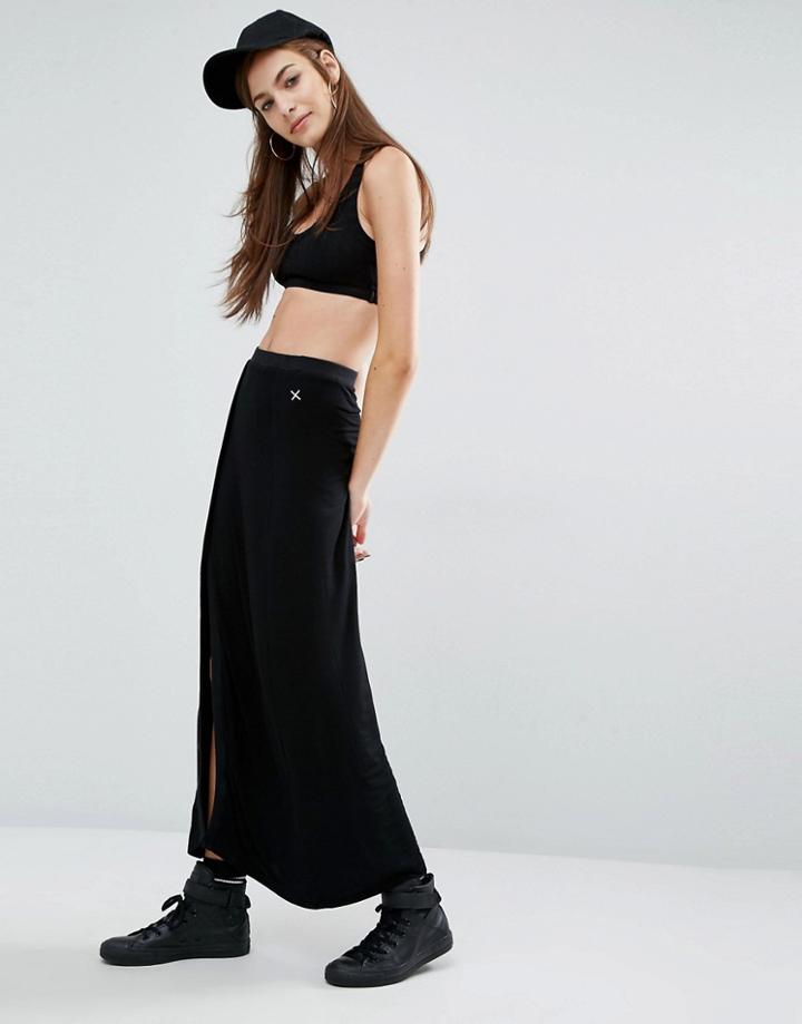 First Base Jersey Split Maxi Skirt - Black