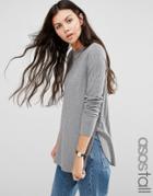 Asos Tall Long Sleeve Top With Side Splits And Curve Hem - Gray