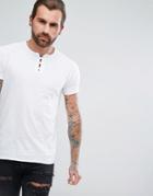 Asos T-shirt With Grandad Neck And Raglan Sleeves In White - White