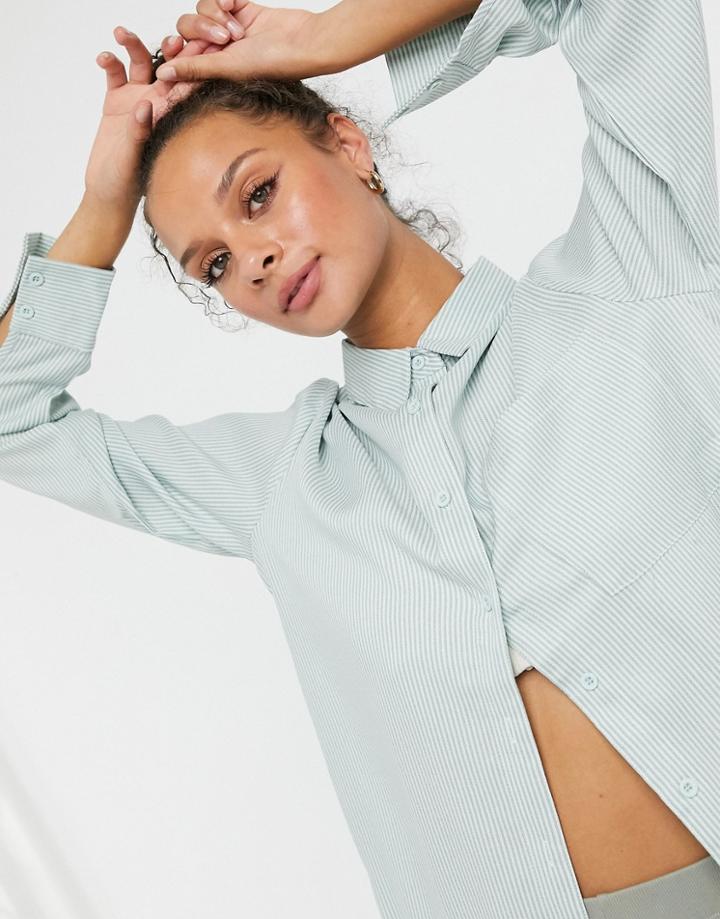 Lola May Shirt Dress In Green Stripes