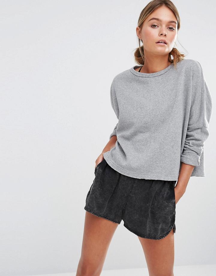 New Look Batwing Crop Sweat Top - Gray