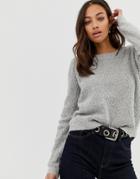 Vero Moda Round Neck Sweater With Curved Hem - Gray