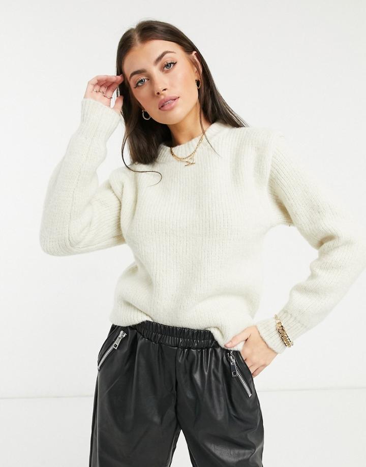 Vero Moda Longline Sweater With Shoulder Detail In Cream-white