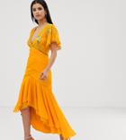 Asos Design Tall Occasion Maxi Dress With Circle Trims And Embroidery-multi