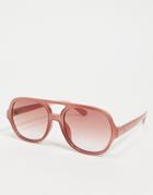 Asos Design Recycled Frame Brow Bar Plastic Aviator Sunglasses With Dusty Pink Lens