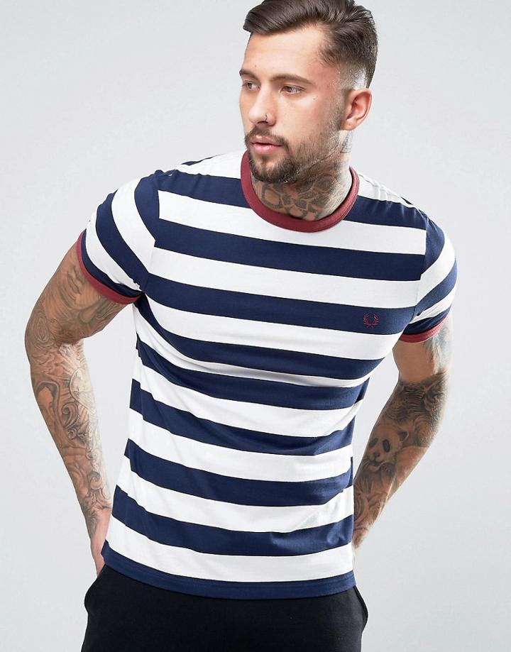 Fred Perry Striped Ringer T-shirt In Blue - Blue