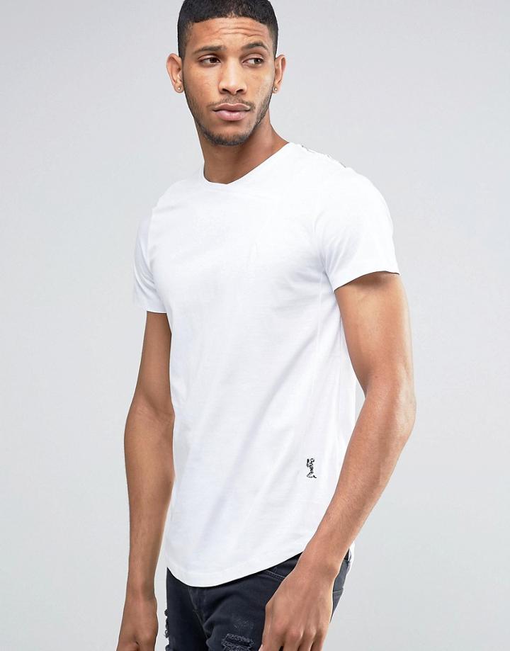 Religion Curved Hem T-shirt With Cross Over Neck Detail - White