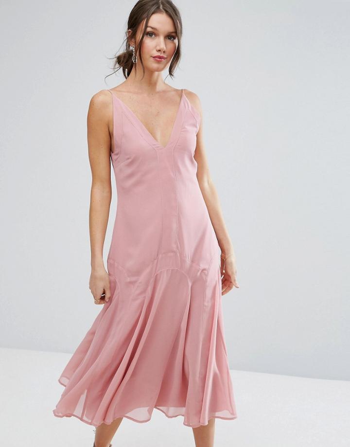 Asos Cami Paneled Seamed 30s Midi Dress - Pink