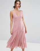 Asos Cami Paneled Seamed 30s Midi Dress - Pink
