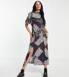 Violet Romance Tall Puff Sleeve Midi Dress In Patchwork Floral Print-multi