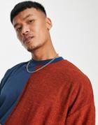 Asos Design Oversized T-shirt In Navy And Orange Toweling Color Block