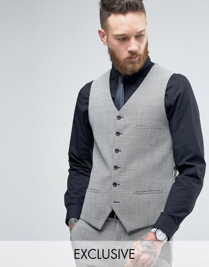 Heart & Dagger Super Skinny Vest In Dogstooth Tweed - Gray