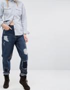 Waven Aki Boyfriend Jeans With Patches And Destroy - Blue