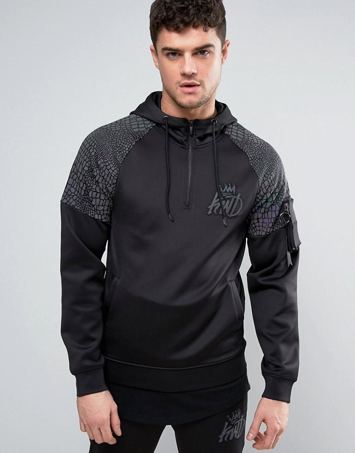 Kings Will Dream Hoodie In Black With Irredesent Sleeve Print - Black