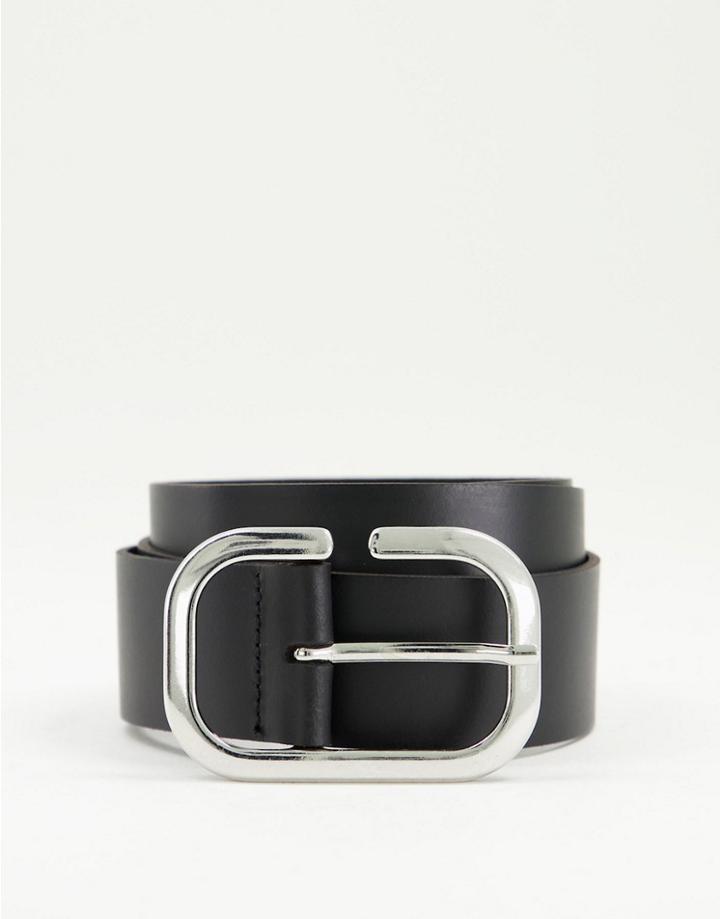Asos Design Leather Cutwork Square Waist And Hip Belt In Black