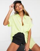 Topshop Crinkle Short Sleeve Shirt In Lime-green