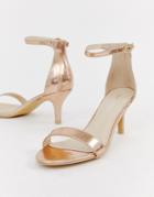 Glamorous Rose Gold Kitten Heel Sandals