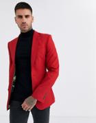 Asos Design Super Skinny Blazer With Cross Hatch In Bright Red