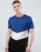 Asos Design Relaxed Longline T-shirt With Color Block In Polytricot - Blue