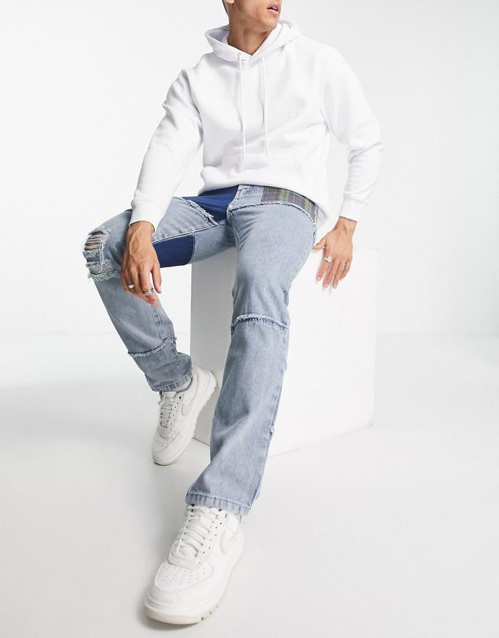 Liquor N Poker 90s Oversize Patchword Straight Leg Jean Set In Blue