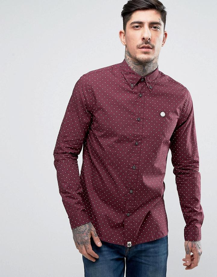 Pretty Green Shirt With Polka Dot In Slim Fit Burgundy - Red
